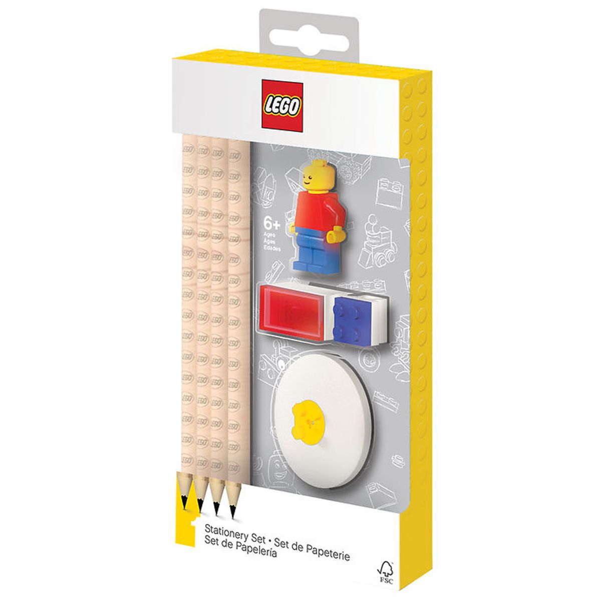 LEGO ® Stationery Blyantsæt - 8 Dele - Rød/Blå m. Minifigur