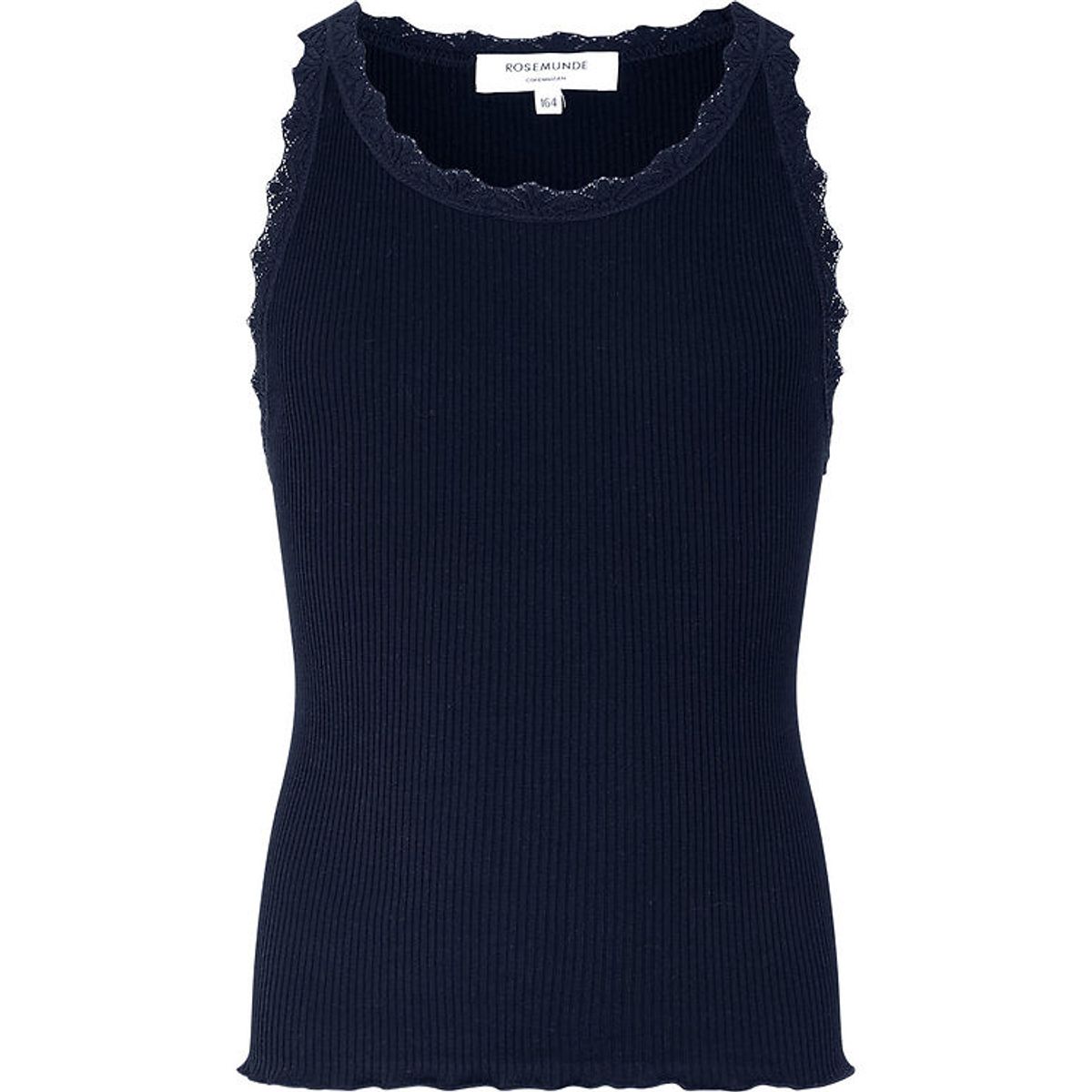 Rosemunde Top - Silke/Bomuld - Rib - Navy m. Blonder