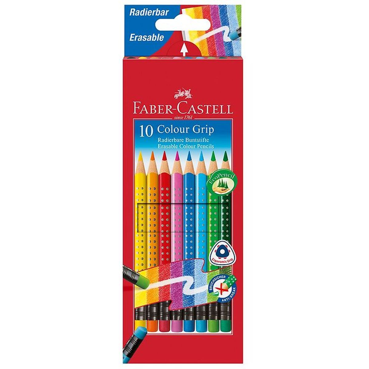 Faber-Castell Farveblyanter m. Viskelæder - Grip - 10 stk - Mult