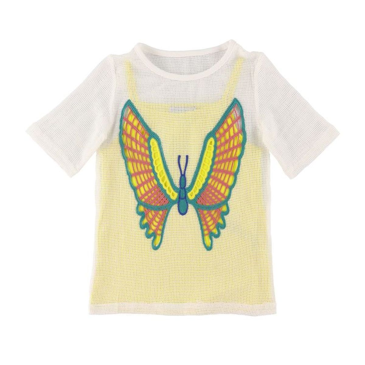 Stella McCartney Kids Kjole - Hæklet - Hvid/Gul m. Sommerfugl