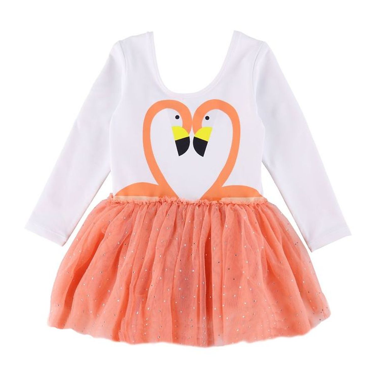 Stella McCartney Kids Kjole - Hvid/Rosa m. Tyl/Flamingoer