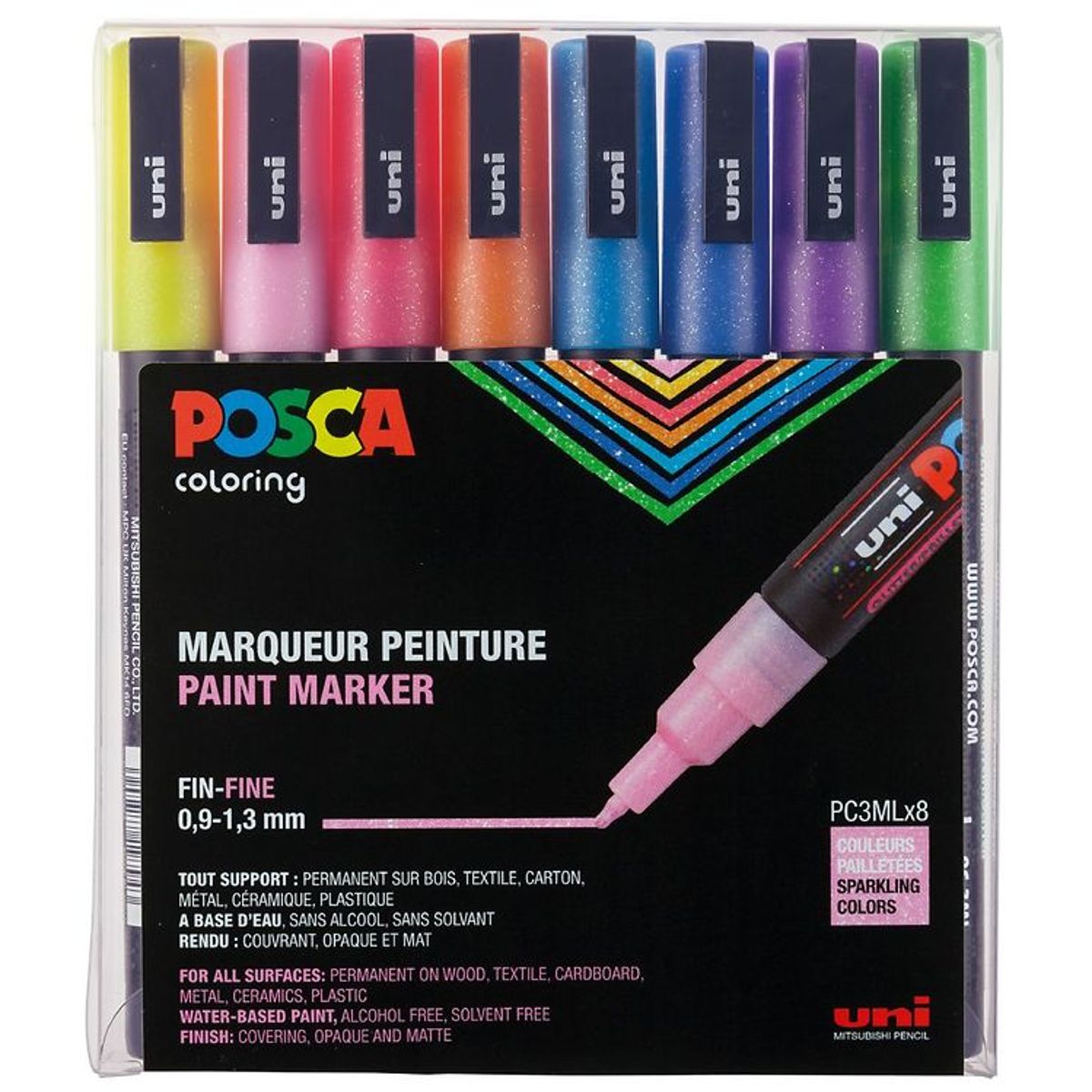 Posca Tuscher - PC-3ML - 8 stk. - Multifarvet m. Glimmer