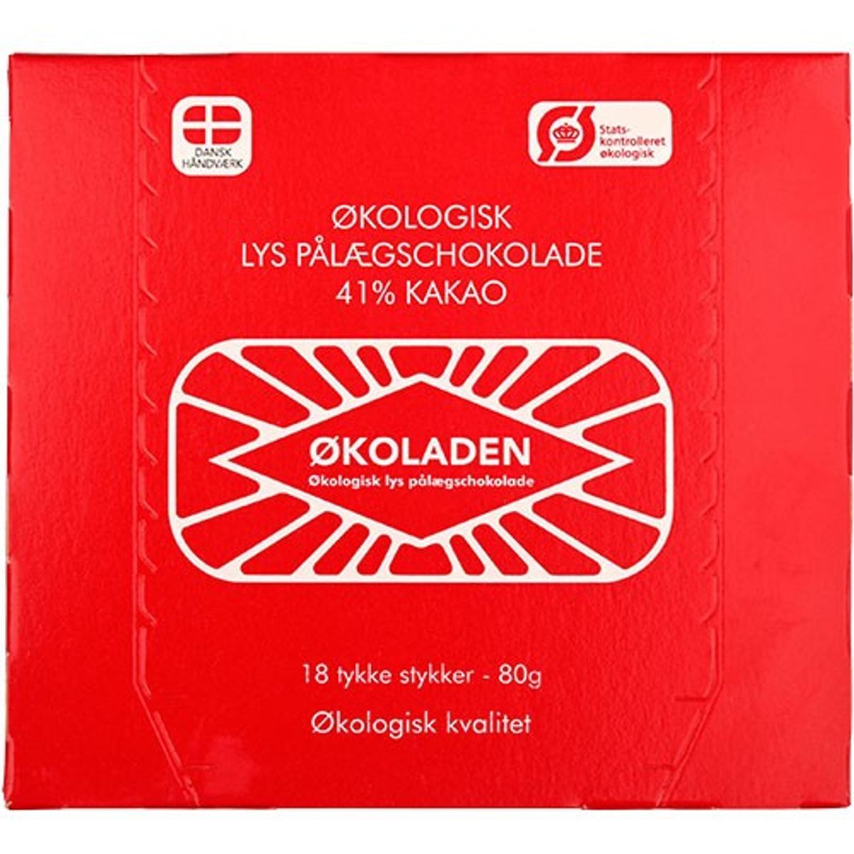 Lys pålægschokolade 41 % 18 stk Økologisk - 80 gram - Økoladen