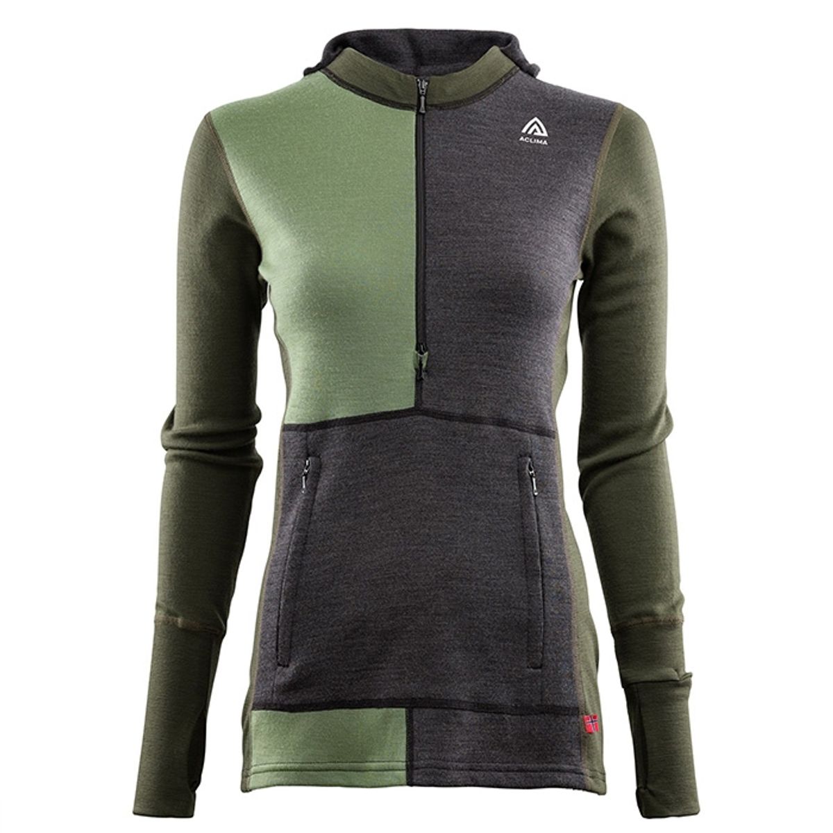 Aclima Warmwool Hoodie w/zip Woman, marengo/Grøn night-M - Aclima