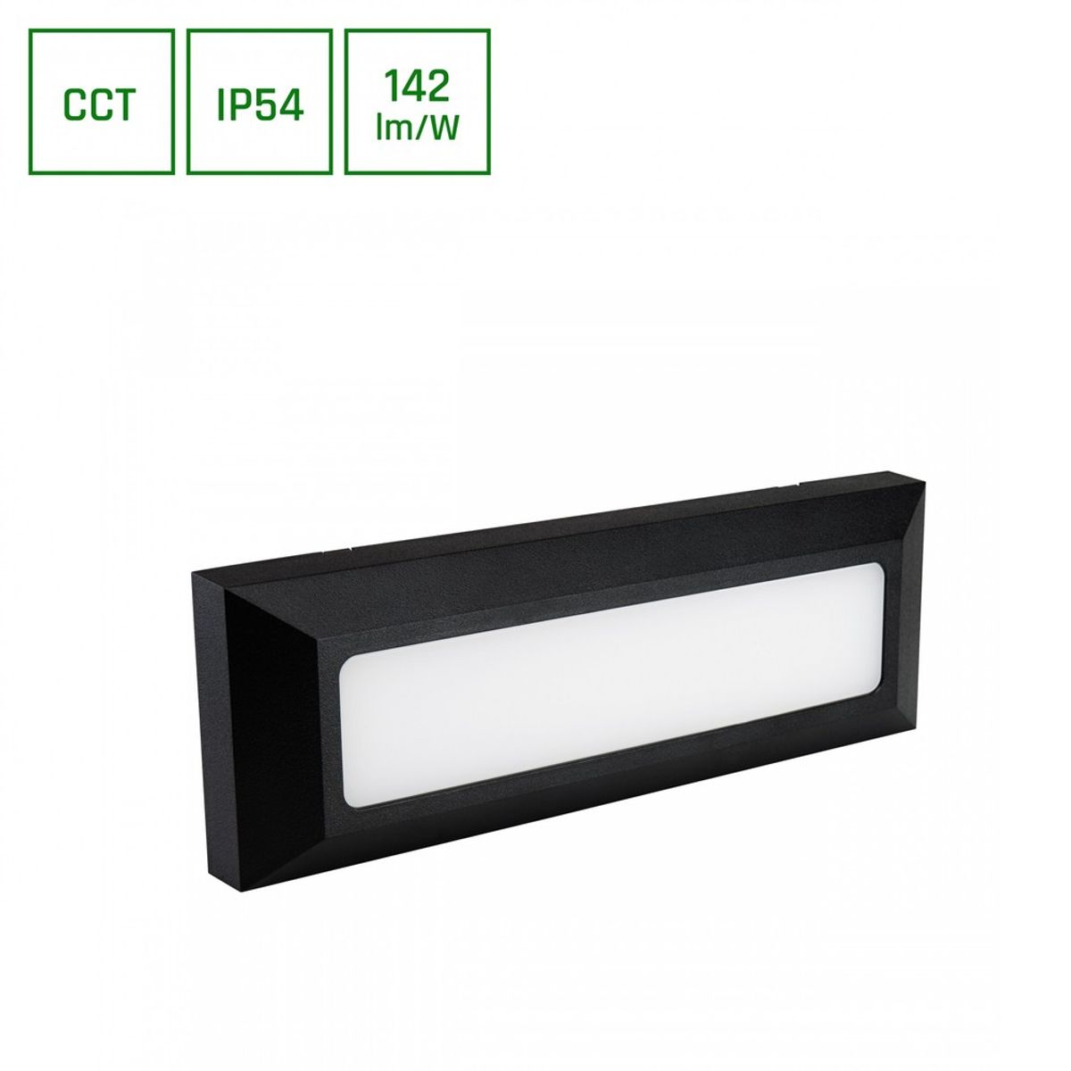 Encanta 6W CCT 230V IP54 230x80x30mm Sort Overflade Facader Lys. - Dæmpbar : Ikke dæmpbar, Kulør : CCT (Varm til Kold Hvid)