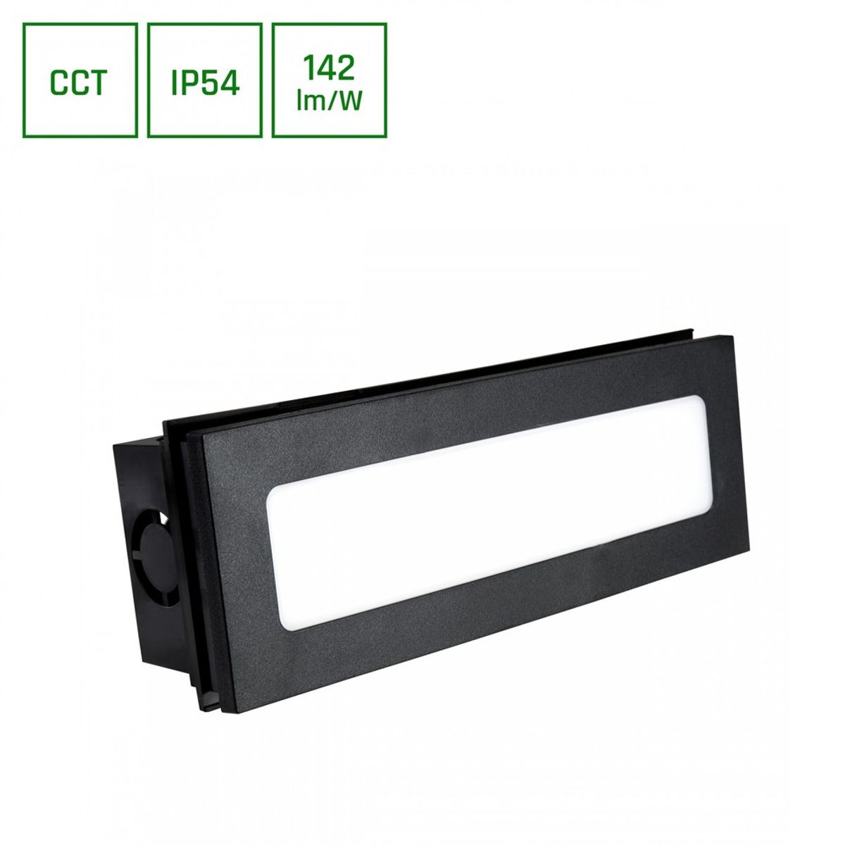 Encanta 6W 230V IP54 230x84x52mm Sort, nedsænket Facadelampe - Dæmpbar : Ikke dæmpbar, Kulør : CCT (Varm til Kold Hvid)