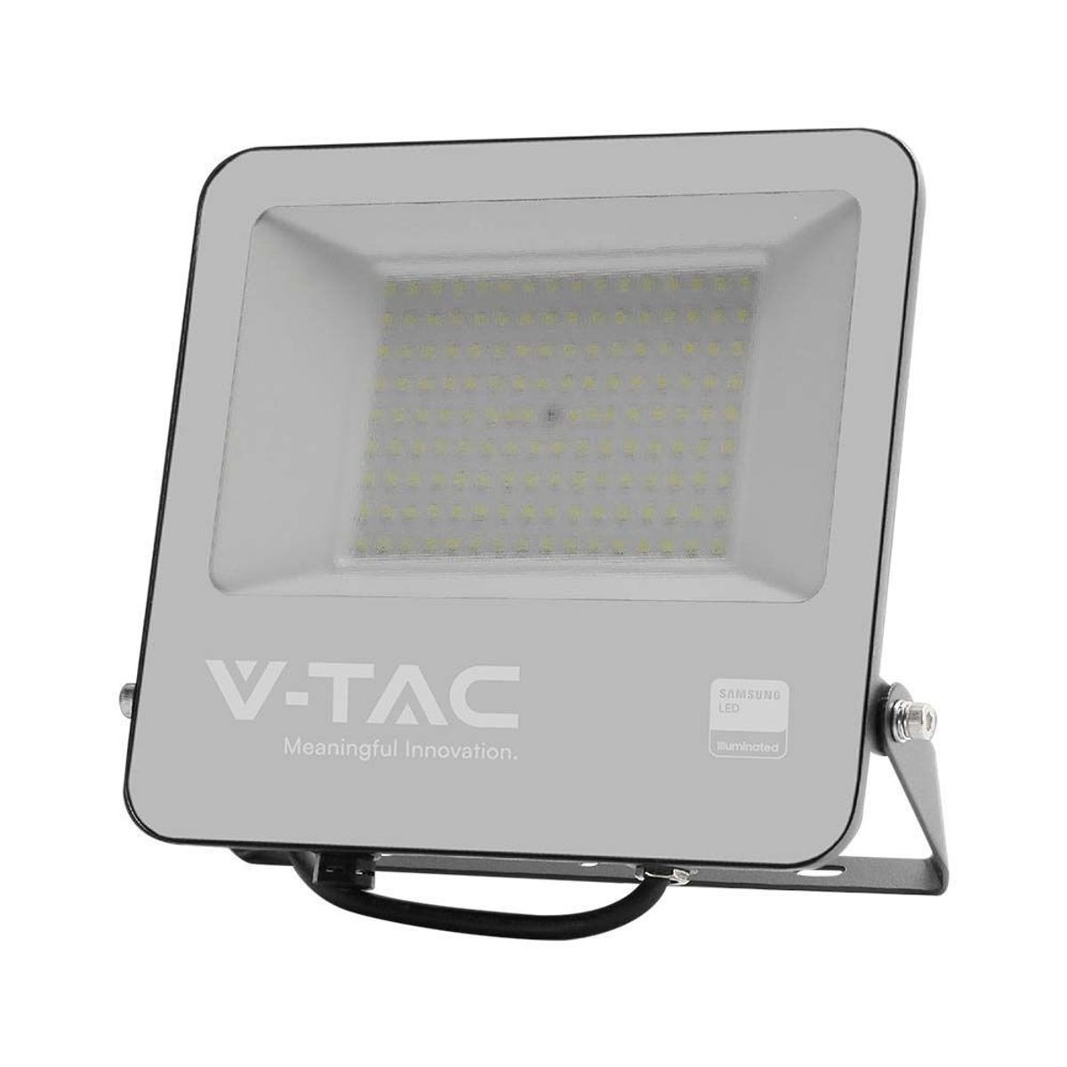 V-Tac 200W LED projektør, 135lm/W - Samsung LED chip, arbejdslampe, 1m ledning, udendørs - Dæmpbar : Ikke dæmpbar, Farve på hus : Sort, Kulør : Kold