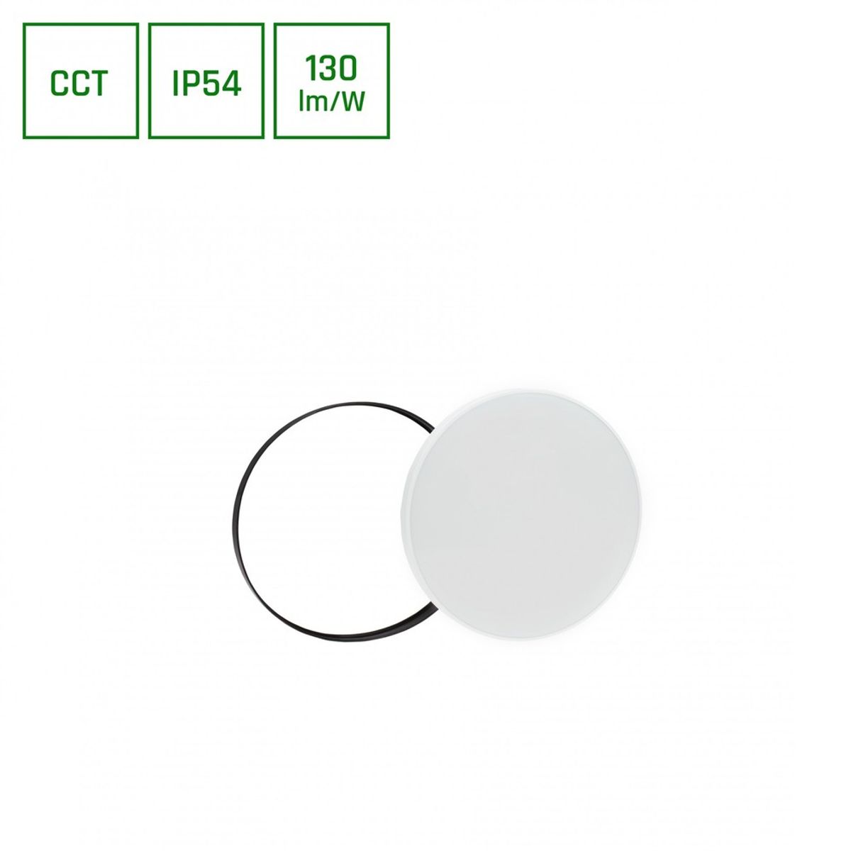 NYMPHEA 18W - Sort Hvide Ringe, CCT 230V, 115°, IP54, Ø250x52, Hvid/Sort, Rundt - Dæmpbar : Ikke dæmpbar, Kulør : CCT (Varm til Kold Hvid)