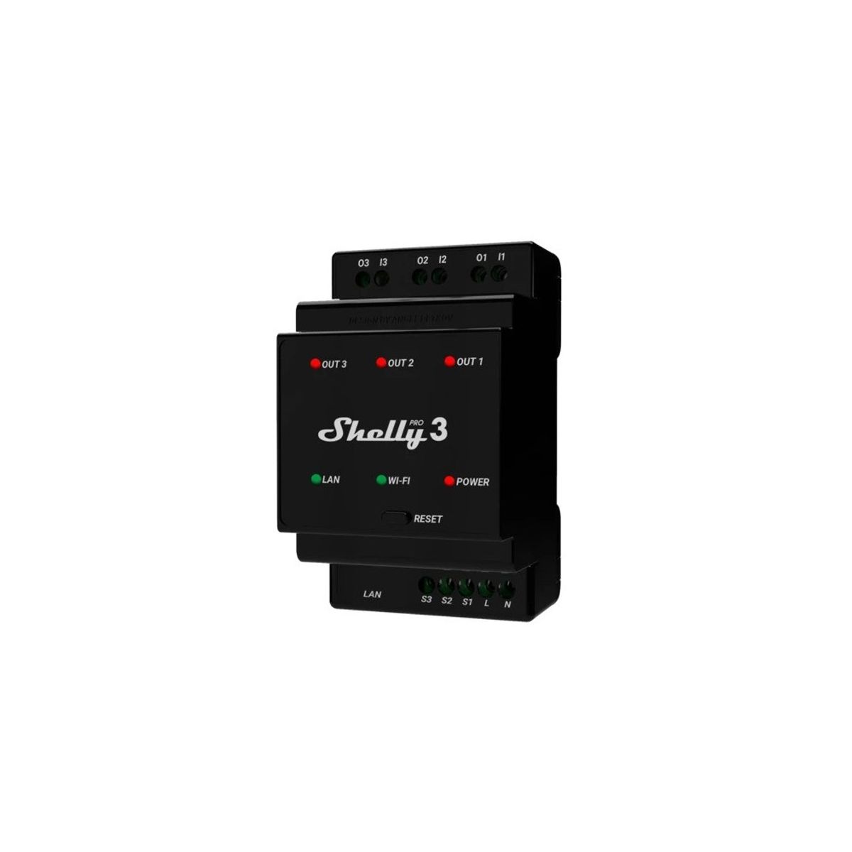 Shelly Pro 3 - WiFI relæ, 3 kanaler/faser med potentialfrit kontaktsæt