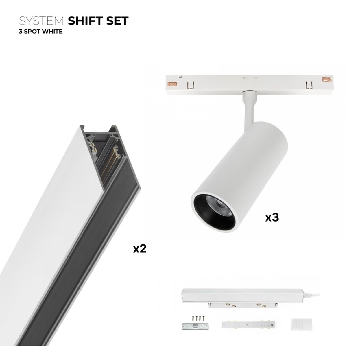 Spectrum SHIFT 3x spot sæt - 2 meter komplet + spots, Hvid