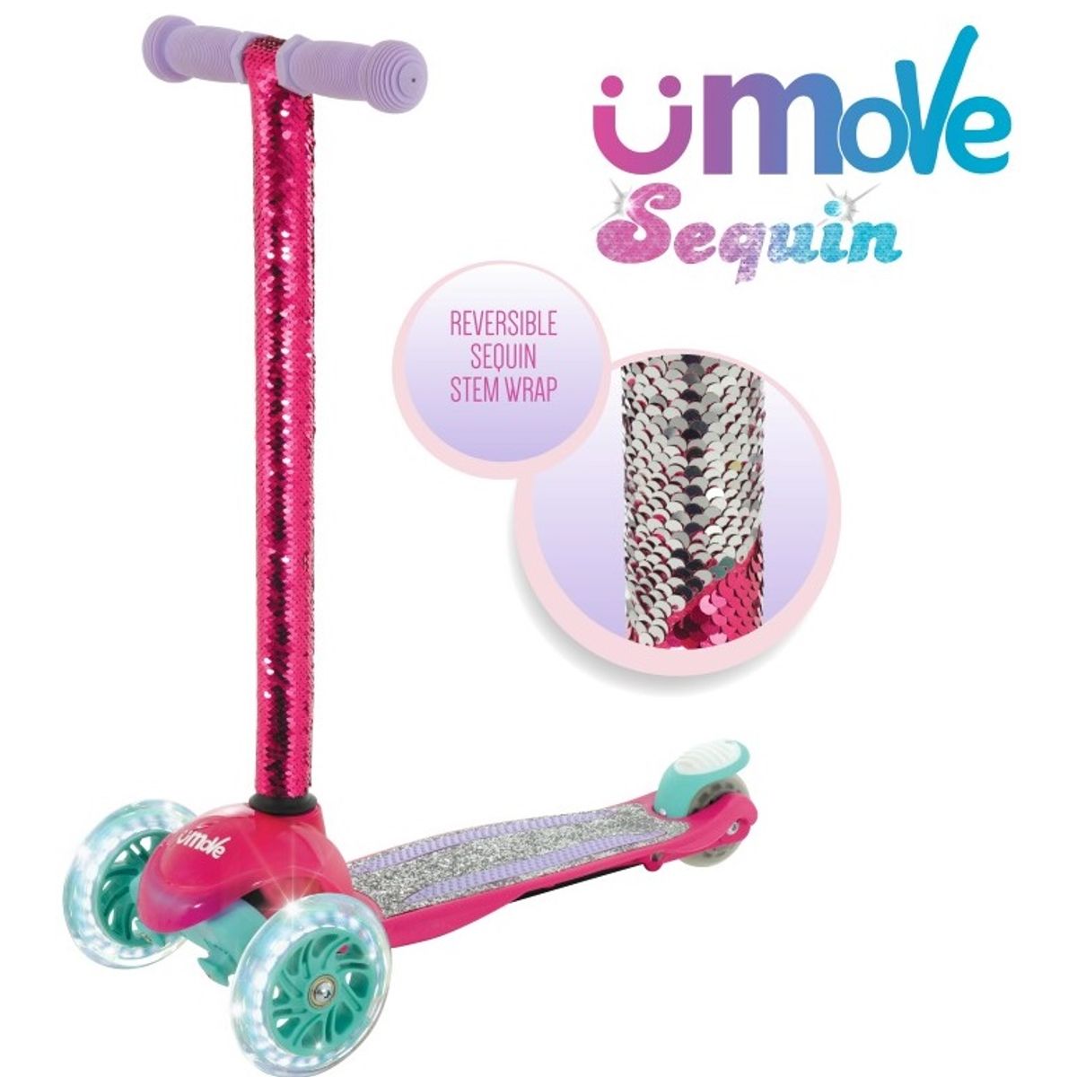 uMoVe Paillet Mini Flex LED Løbehjul, Pink