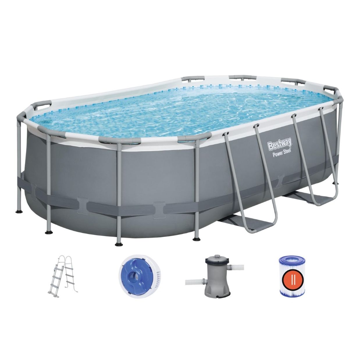 Bestway Power Steel 427 x 250 x 84 cm Oval Pool m/stige, pumpe m.v.