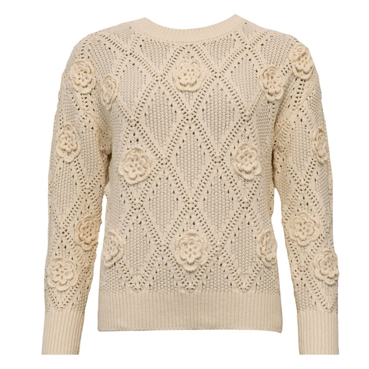 Striktrøje / pullover "Arles" råhvid m/ blomster - Costamani