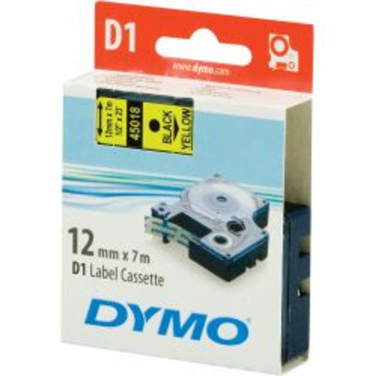 Dymo D1, Marking Tape, 12mm, Black Text On Yellow Tape, 7m