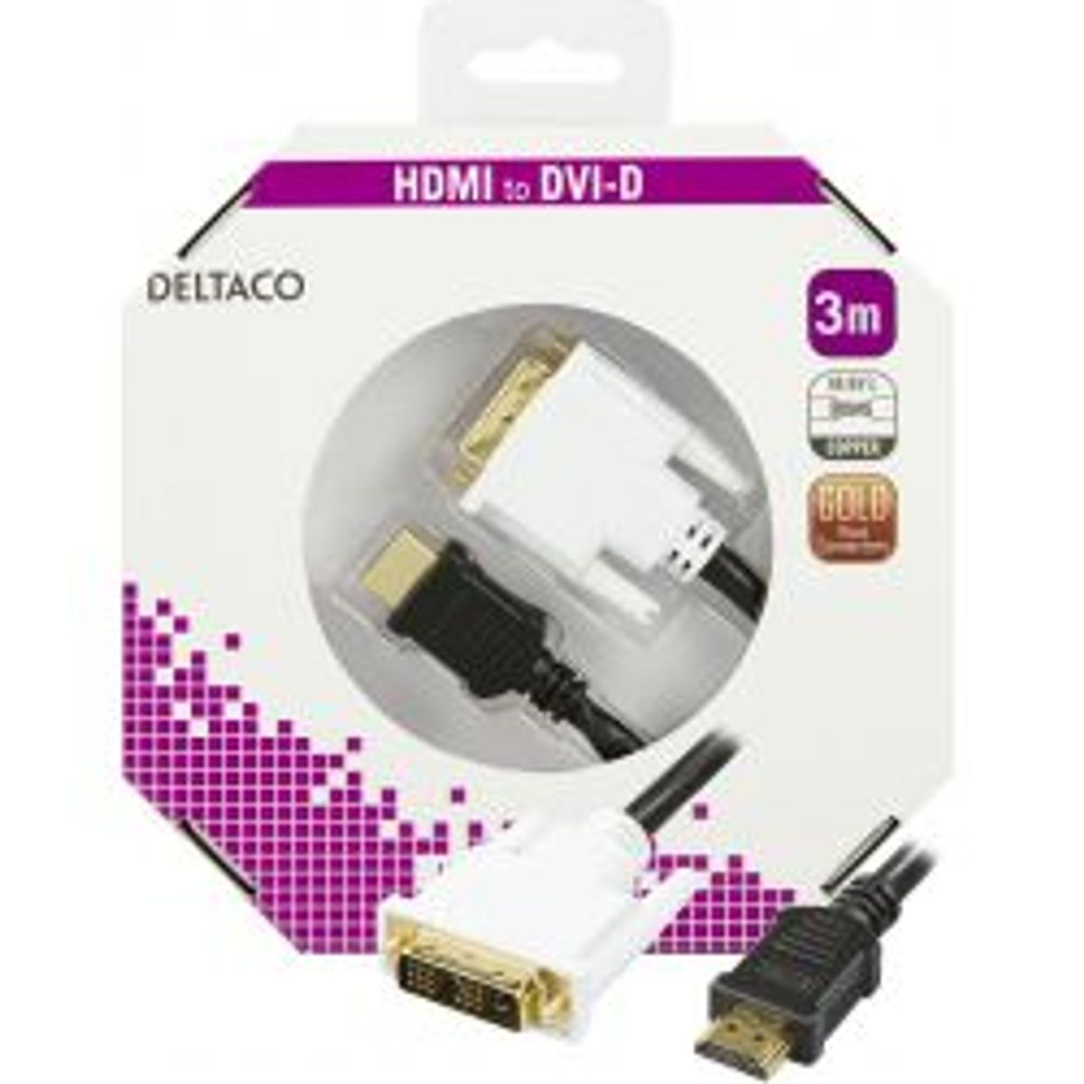 Deltaco Hdmi To Dvi-cable, Full Hd @60hz, 19-pin Male - Dvi-d Single