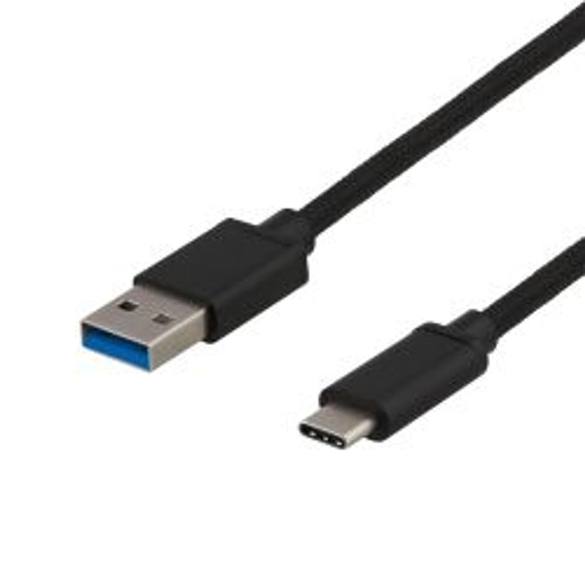 Deltaco Usb 3.1 Gen1 Braided Usba Usbc Cable 0.25m 60w 3a Black