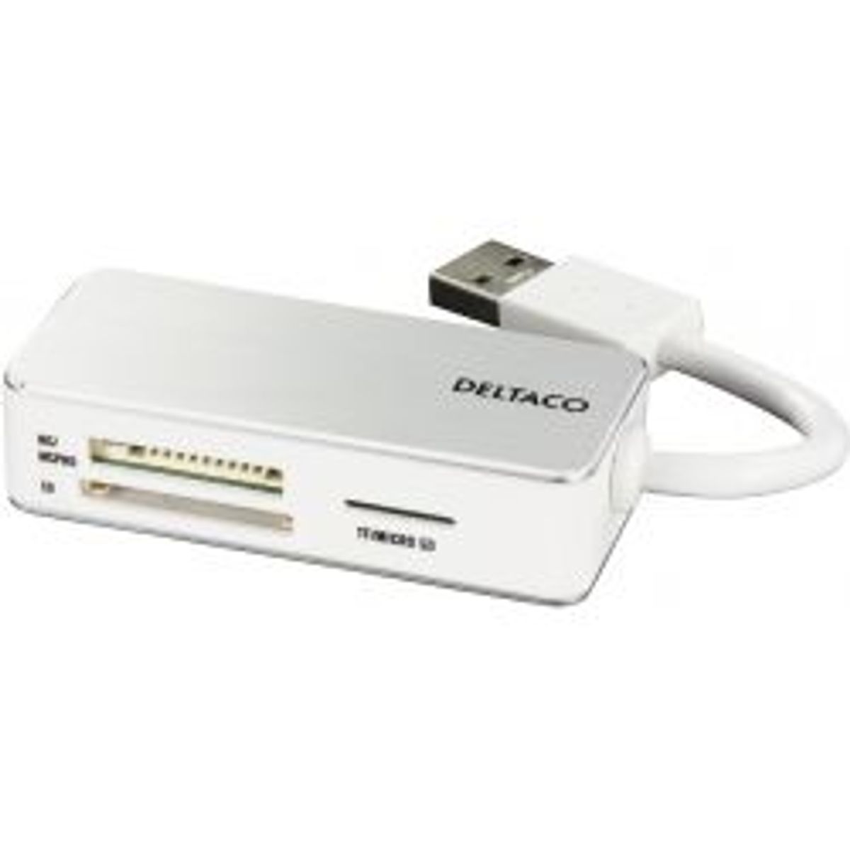 Deltaco Usb Memory Card Reader, Sd/micro-sd/ms Pro/duo, White/silver - Tilbehør til computer