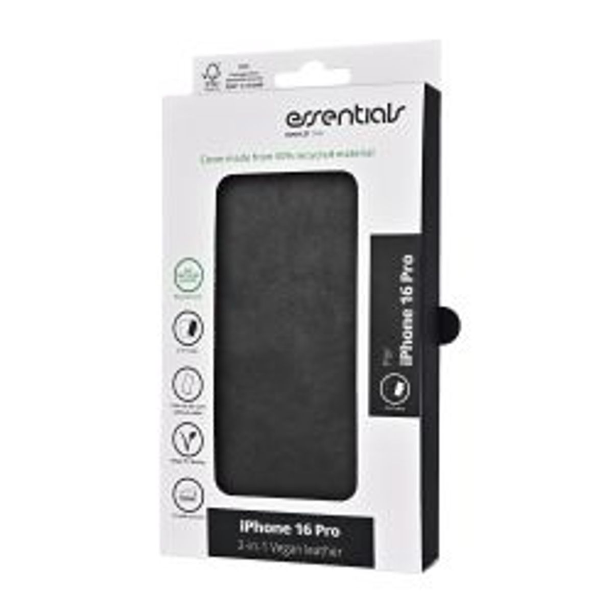 Essentials Iphone 16 Pro Pu Wallet, Detach, Recycled, 3 Cards, Black