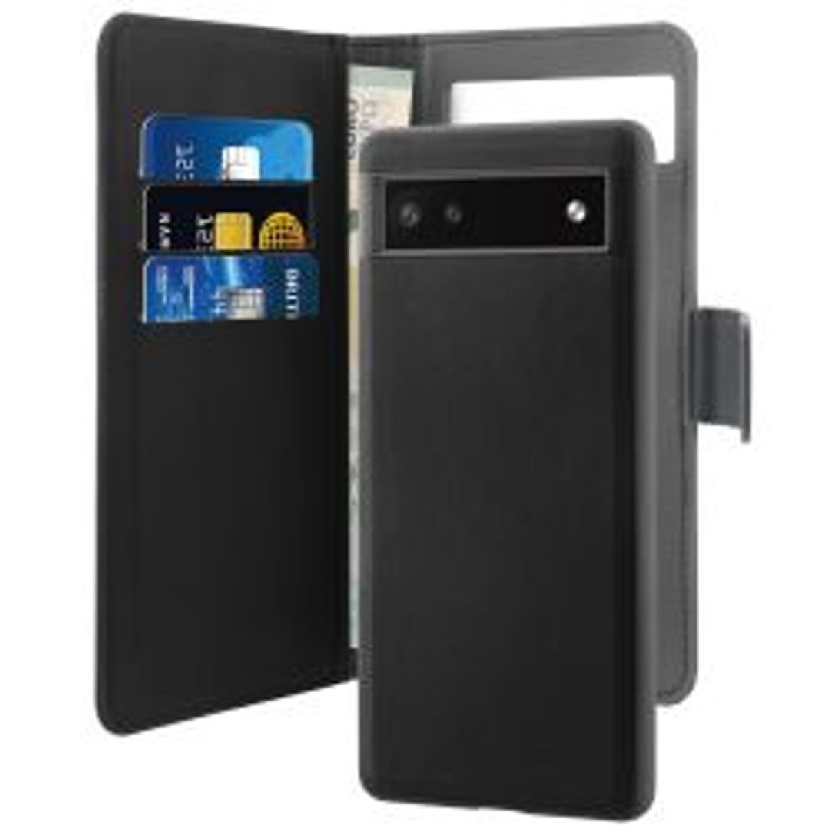 Puro Google Pixel 6a Wallet, Detachable, Black - Mobilcover