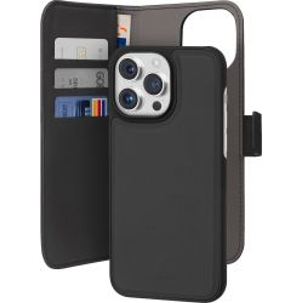 Puro Iphone 15 Pro Max Eco-leather Detachable Wallet Case, Black