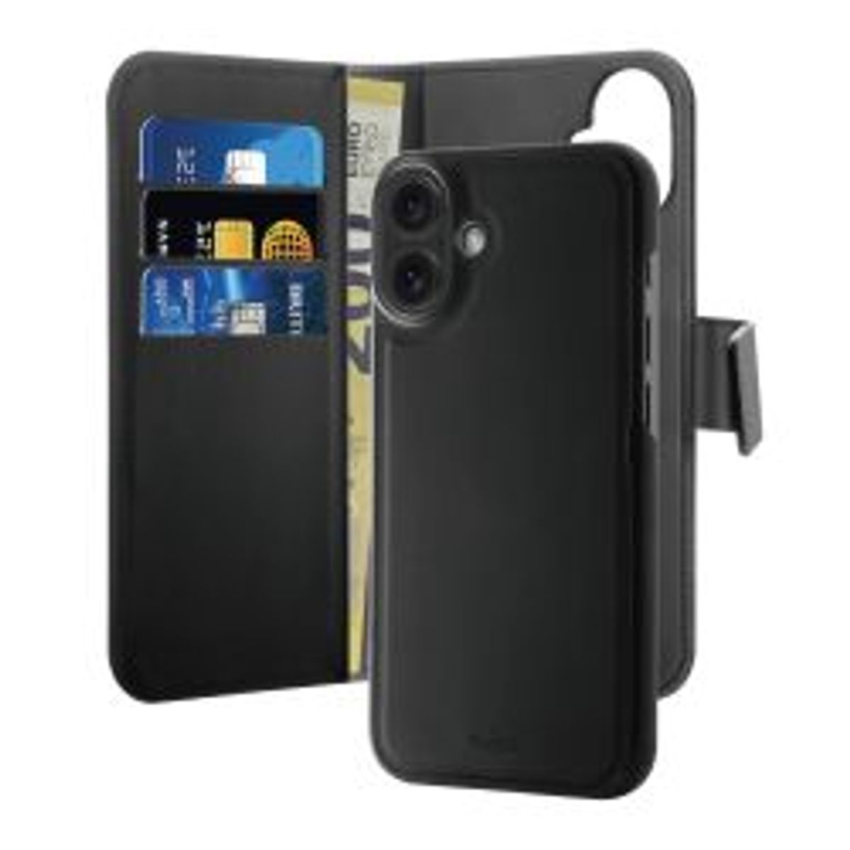 Puro Iphone 16 Plus Wallet, Detachable, Black