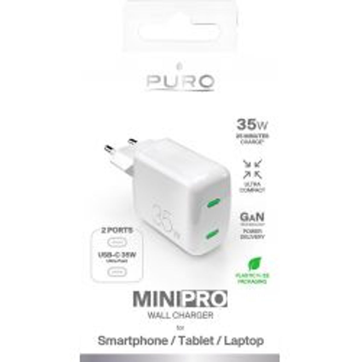 Puro Wall Charger Gan 35w 2xusb-c, White