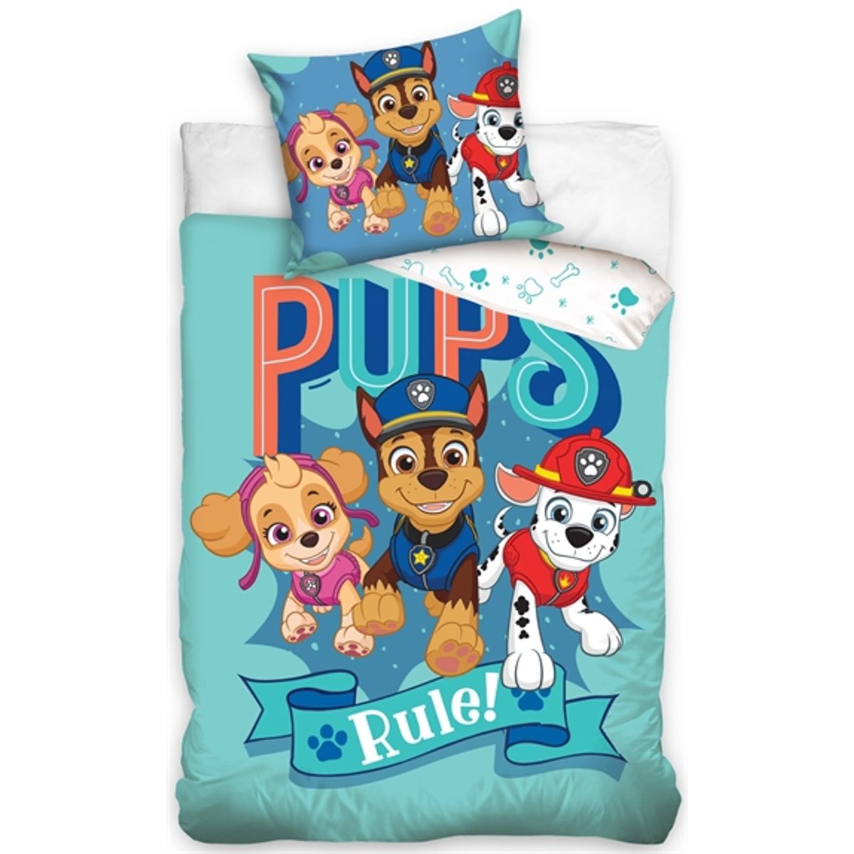 Paw Patrol sengetøj - 150x210 cm - Pups Rule! - Dynebetræk med 2 i 1 design - 100% bomulds sengesæt