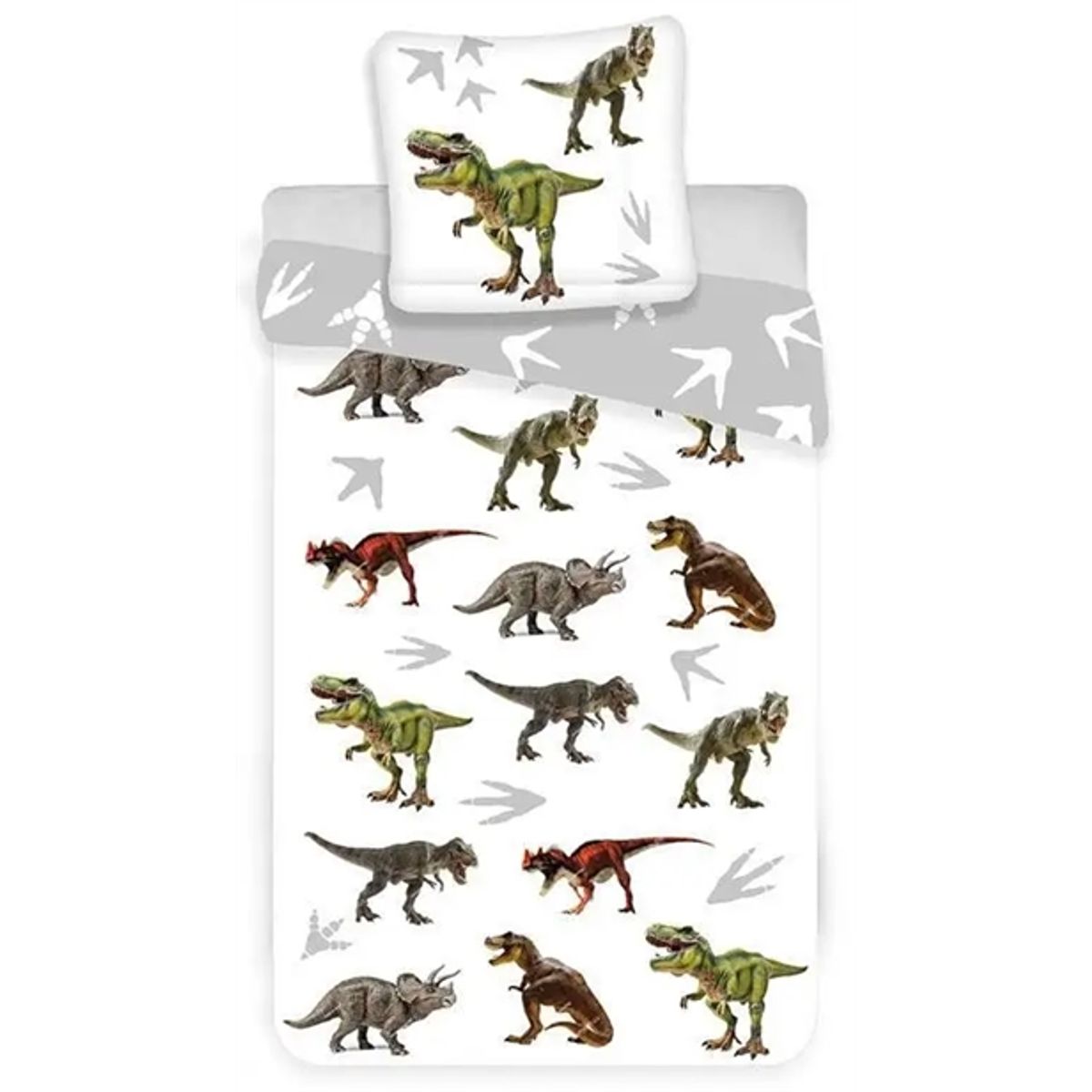 Dinosaur sengetøj voksen - 140x200 cm - Dinosaur sengesæt - 100% bomuld - Dynebetræk med 2 design