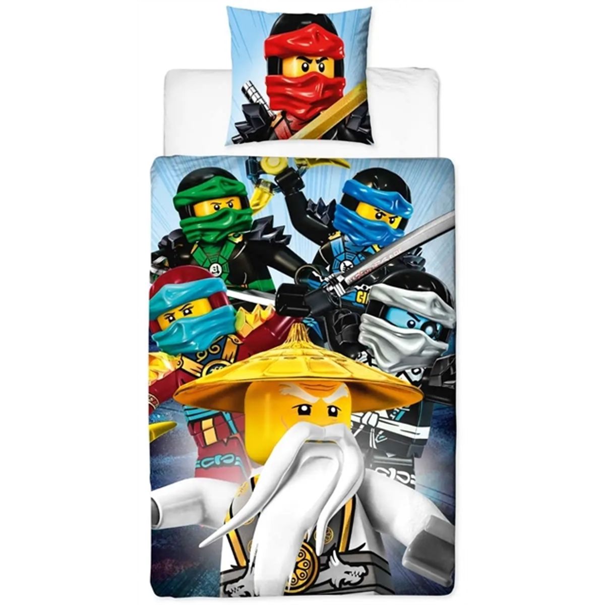 Ninjago sengetøj 140x200 cm - Master Wu - Ninjago lego sengetøj børn - 2 i 1 design - Sengesæt i 100% bomuld