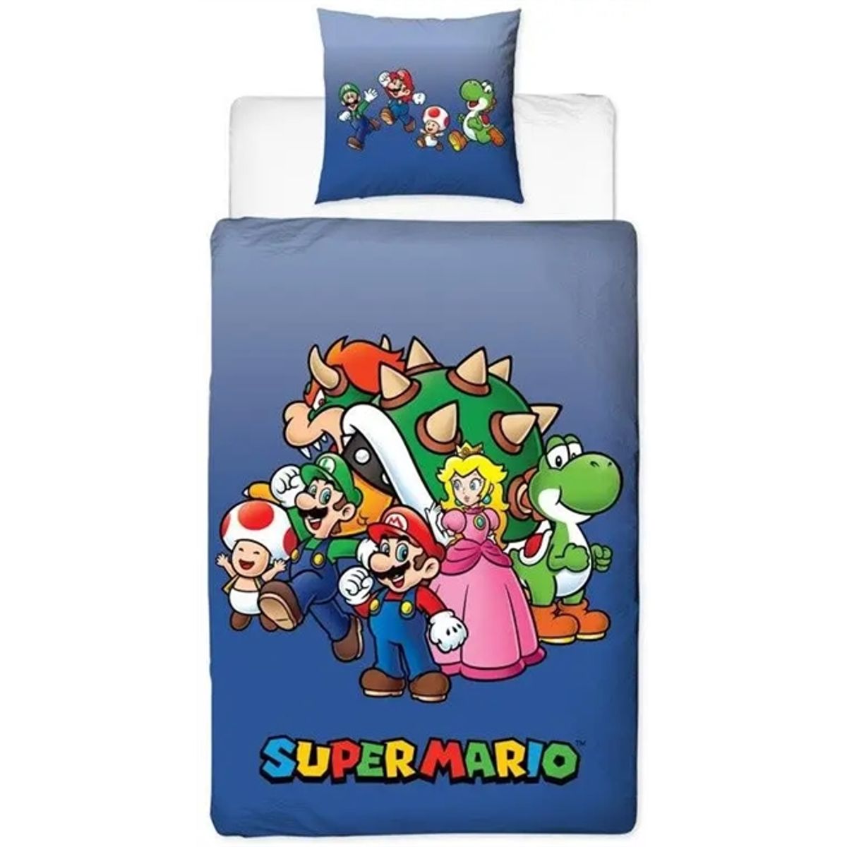 Super Mario sengetøj - 150x210 cm - The team - Dynebetræk med 2 i 1 design - 100% bomuld