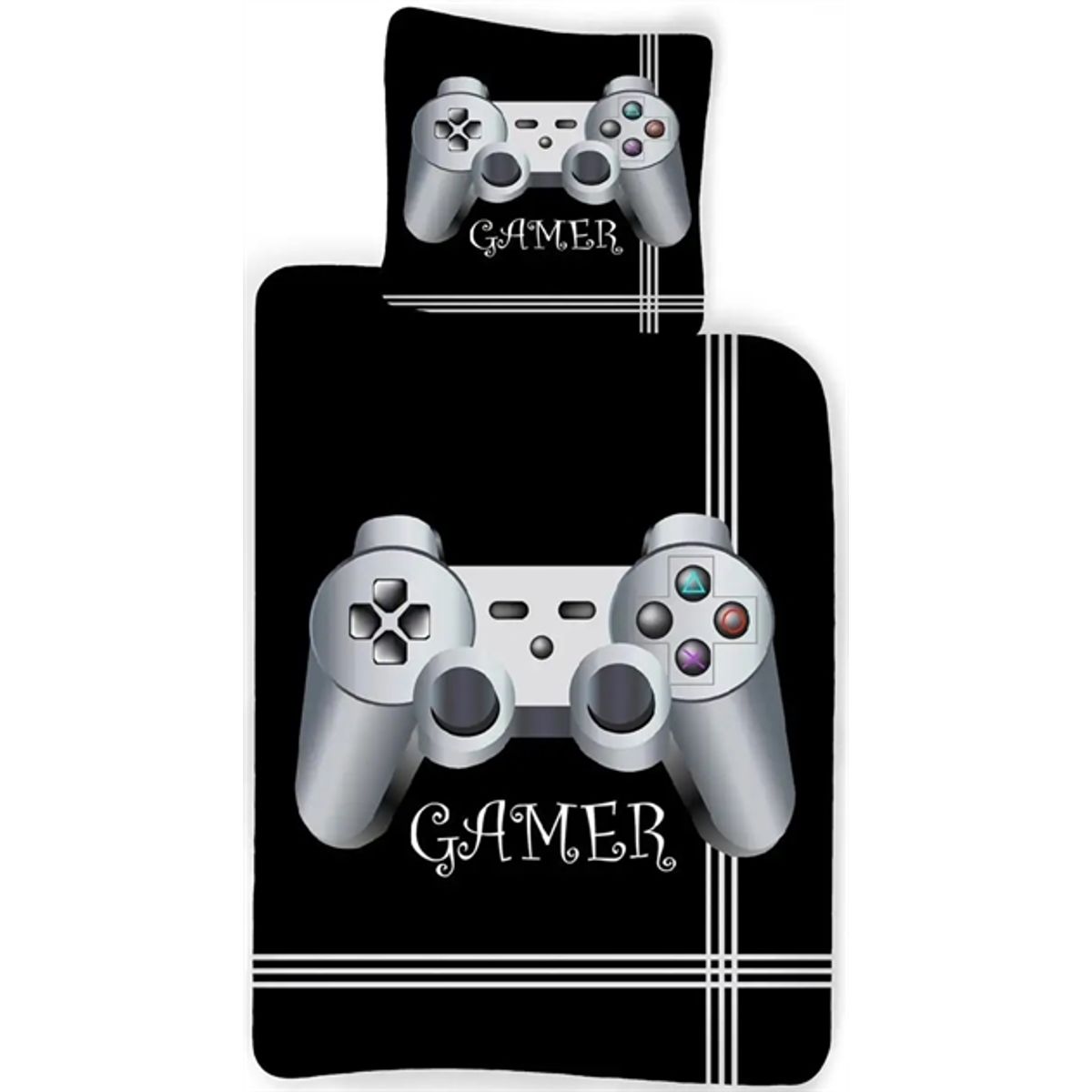 Playstation sengetøj - 140x200 cm - Gamer sengetøj - 2 i 1 design - Sengelinned i 100% bomuld