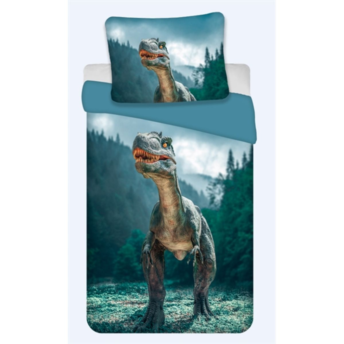 Dinosaur sengetøj - 140x200 cm - Raptor - Dynebetræk med 2 i 1 design - Dino sengesæt i 100% bomuld