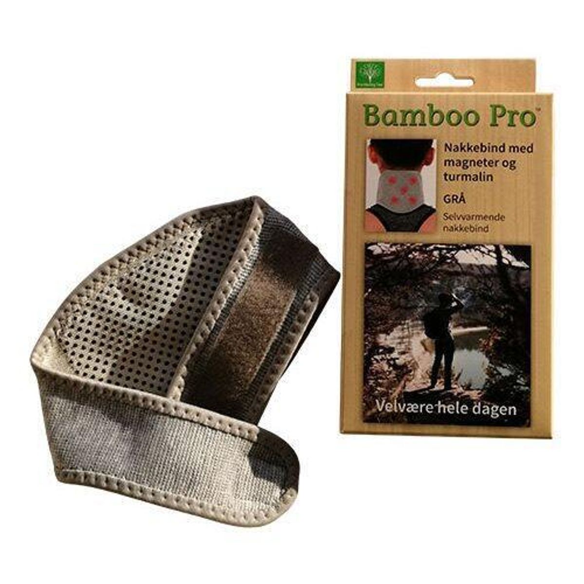 Bamboo Pro Nakkebind Grå m. magneter og turmalin 5 magneter/2000 gauss