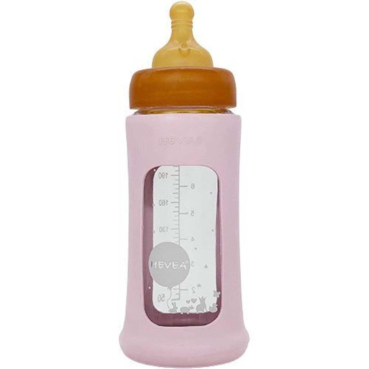 Hevea Baby Glas sutteflaske Wide Neck 250ml, Powder Pink