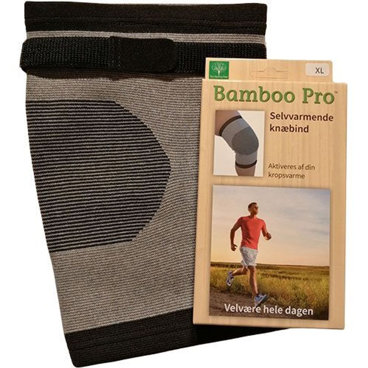 Bamboo Pro Knæbind Str: XL m/velcrobånd, selvvarmende ekstra støtte, 1 stk.