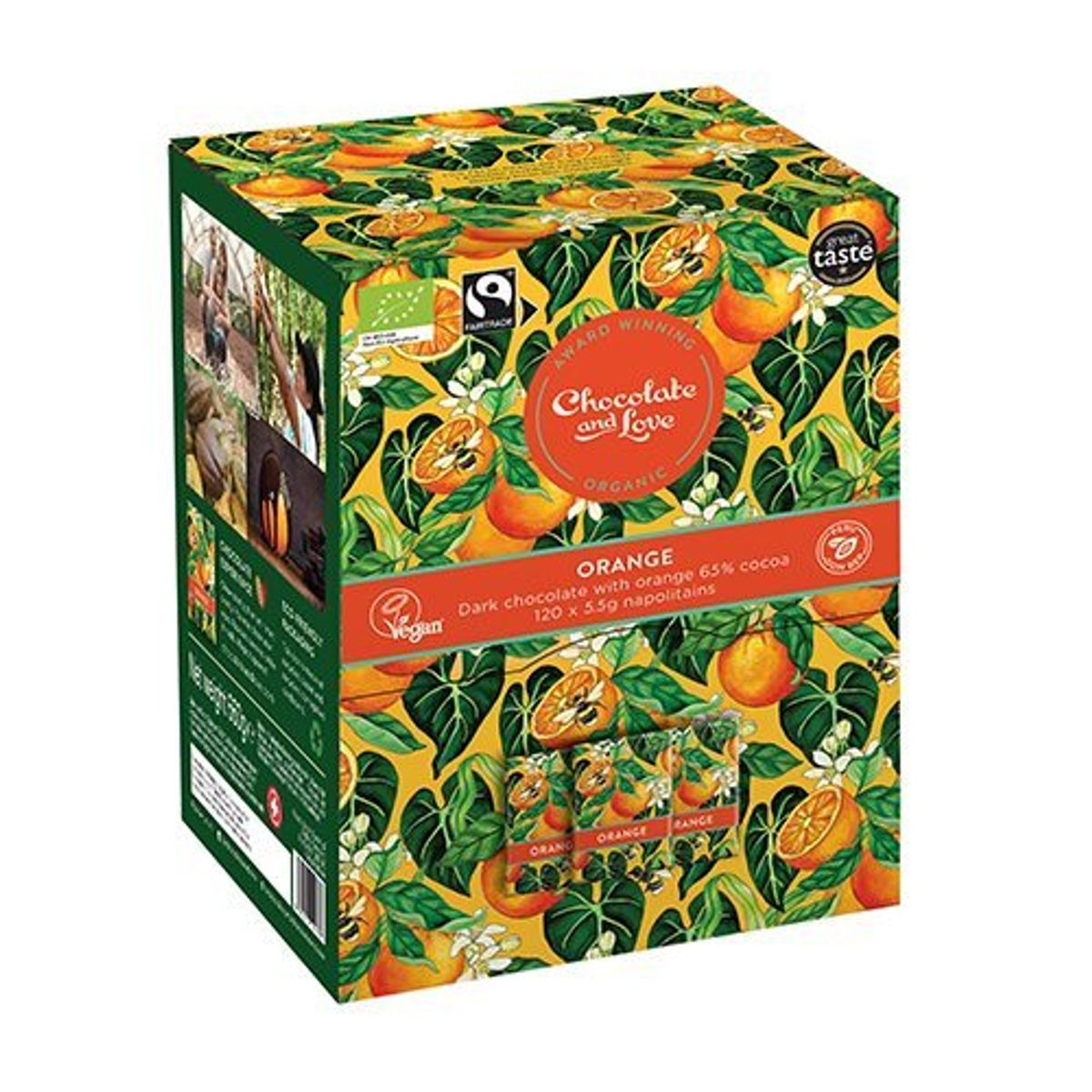 Chocolate and Love Orange Dispenser box, 120 x 5.5g chokolader. Ø, 660g.