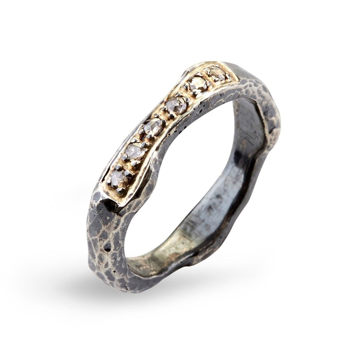 By Birdie Heritage Golden Wave Ring i Sterling Sølv med 18 Kt Guld Og 0,18 Carat Diamanter