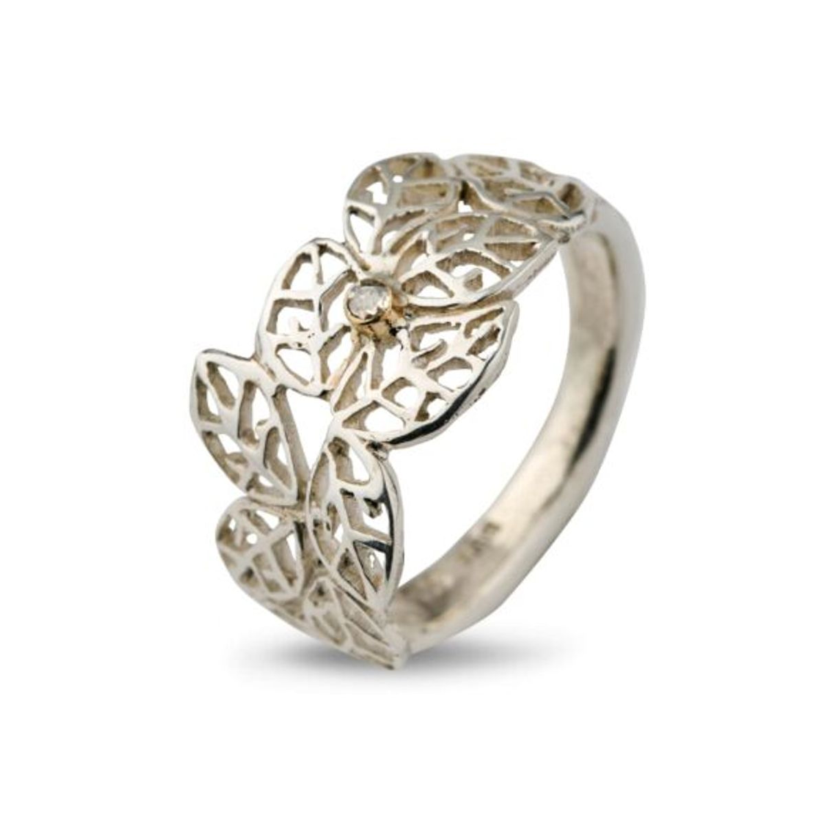 Beech Leaves Sterling Sølv Ring fra By Birdie med Diamant