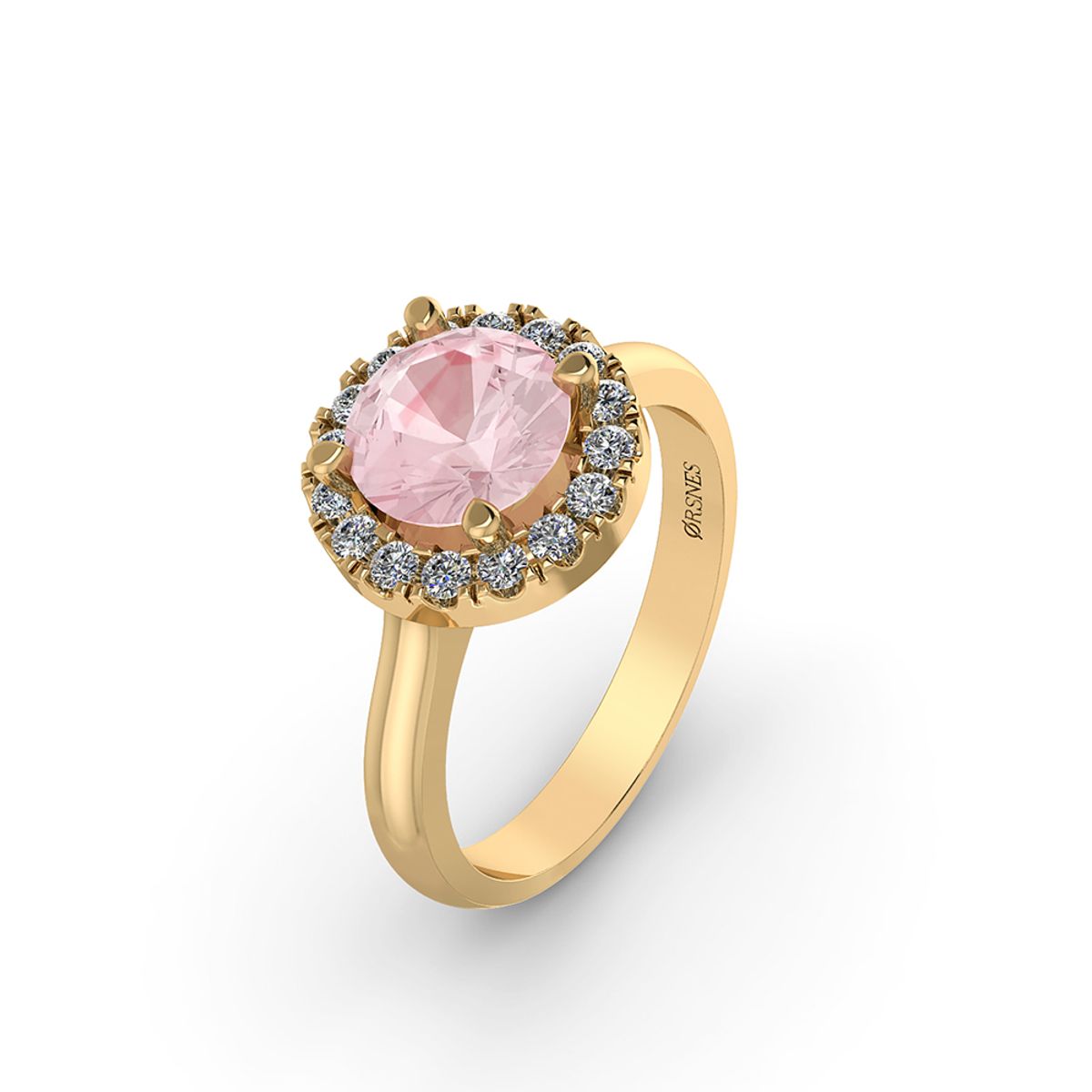 14 Karat Guld Ring fra Henrik Ørsnes Design med Pink Morganit og Diamanter 0,24 Carat W/SI