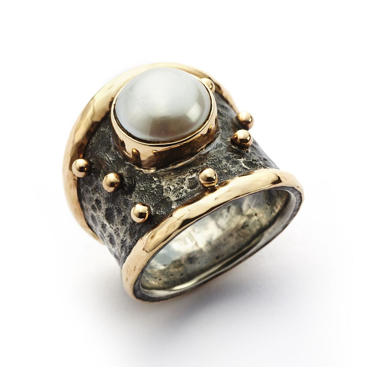 By Birdie Empire Gold Pearl Sterling Sølv Ring med 14 Karat Guld Og Ferskvandsperle