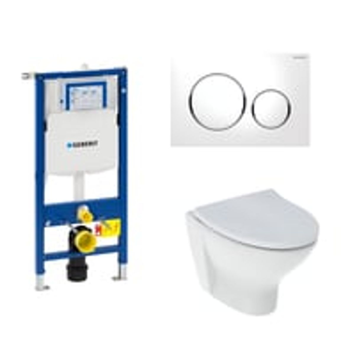 Geberit Sigma 112 cm toiletpakke, inkl. If Spira 6265 Rimfree, If Clean + SoftClose toiletsde, og Sigma20: Hvid (krom detajler) trykknap