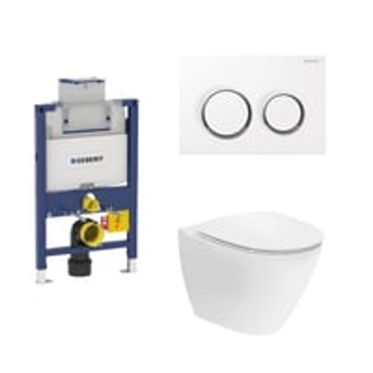 Geberit Omega 82 cm toiletpakke, inkl. If Spira Art 6245 Rimfree, If Clean + SoftClose toiletsde, og Omega20: Hvid med krom ringe trykknap