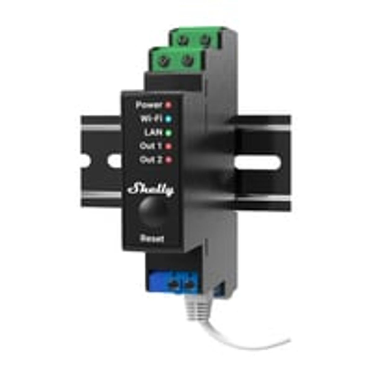 Shelly Pro 2PM, 2-kanals rel med effektmling, 2x16A, WiFi, til DIN-skinne