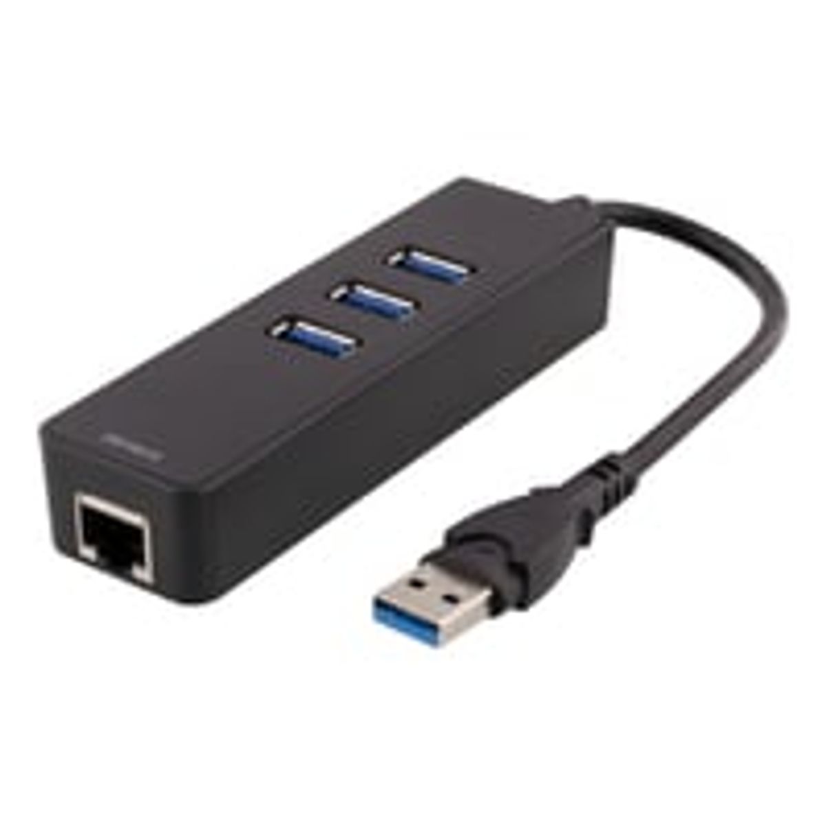 DELTACO, USB 3.0 netvrksadapter, 1000Mbps, 1xRJ45, 3xUSB-A hun, sort