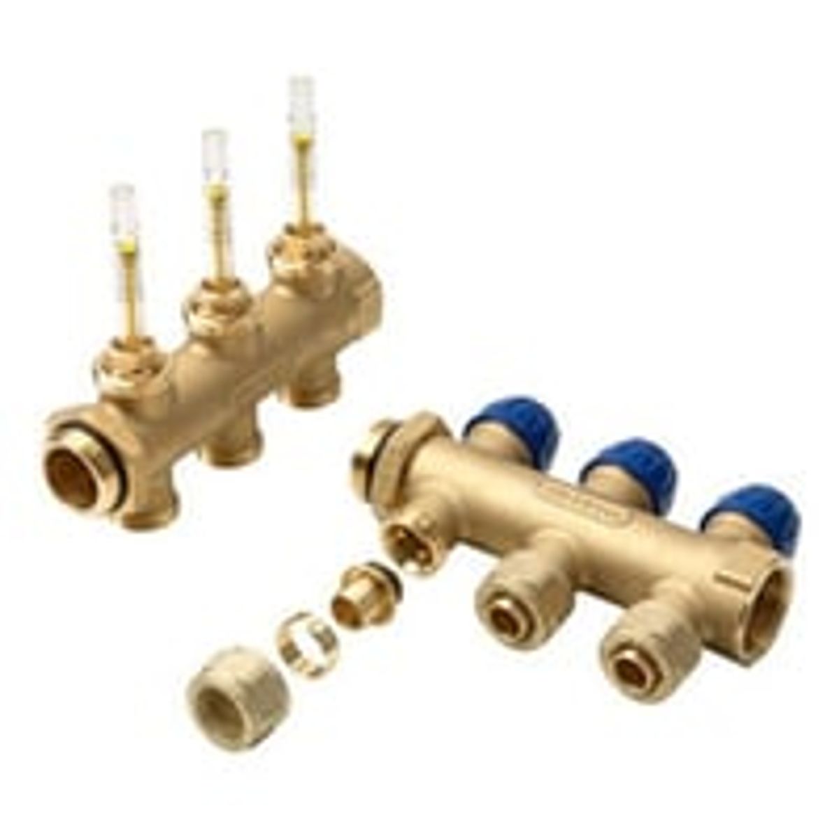 Wavin - Manifold 5 + 5 afgange, med flowmeter p fremlb, til 16 x 2,0 mm alupex-rr