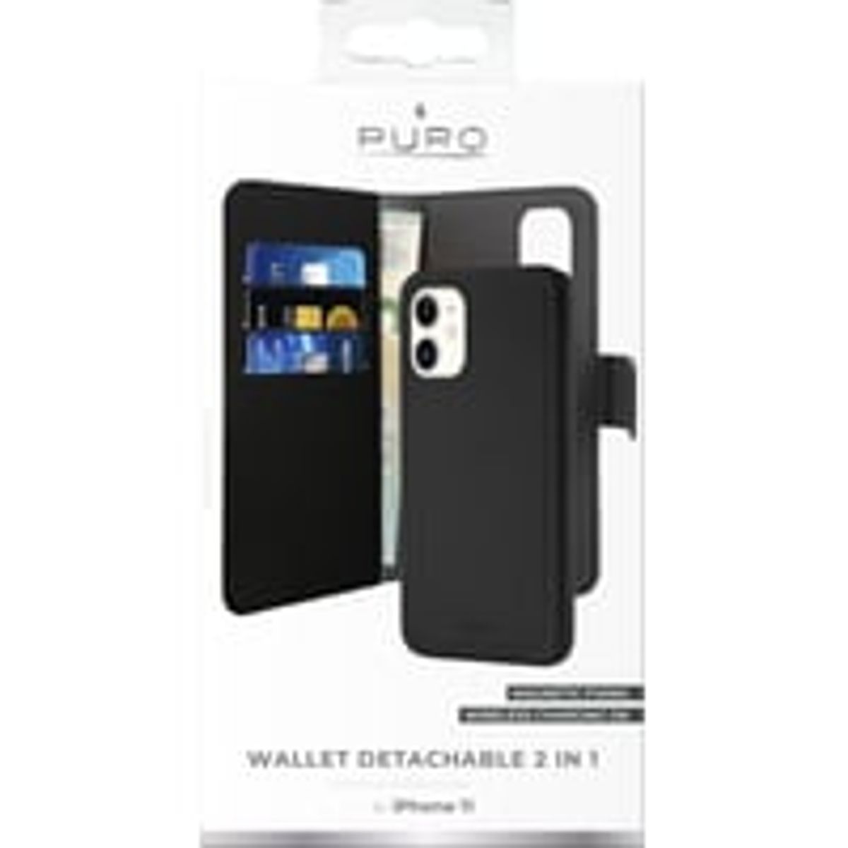 iPhone 11, EcoLeather Wallet Detachable, sort