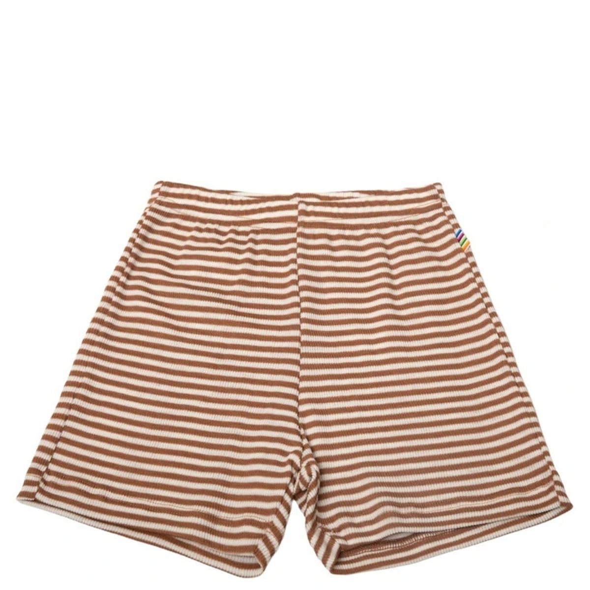 Shorts i orange-brun og hvidstribet uld-silke