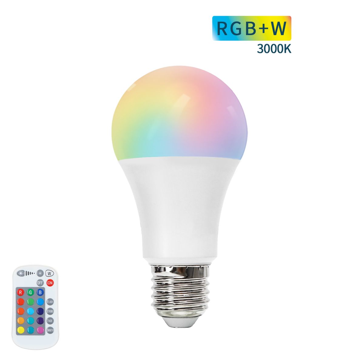 Outlet: LED A5 A60 Wide Beam E27 8W RGB+W - Kulør : RGB + Varm Hvid