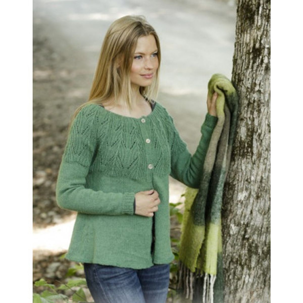 Green Echo Jacket by DROPS Design - Jakke Strikkeopskrift str. S - XXX - Small