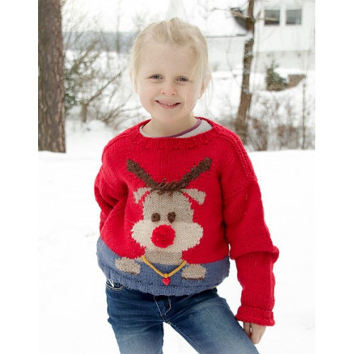 Red Nose Jumper Kids by DROPS Design - Bluse Strikkeopskrift str. 2-12 - 11/12 år